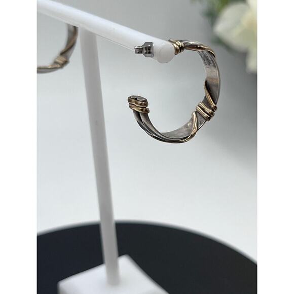 RMJ‎ Signed Designer Sterling Silver 1/20 12k Gold filled Wrapped Hoop Earrings - Picture 12 of 12